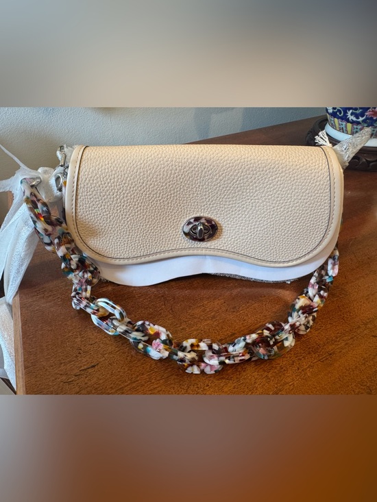 Coach Handbags - Coach Ivory Pebbled Leather Shoulder Bag with Multicolor Resin Chain